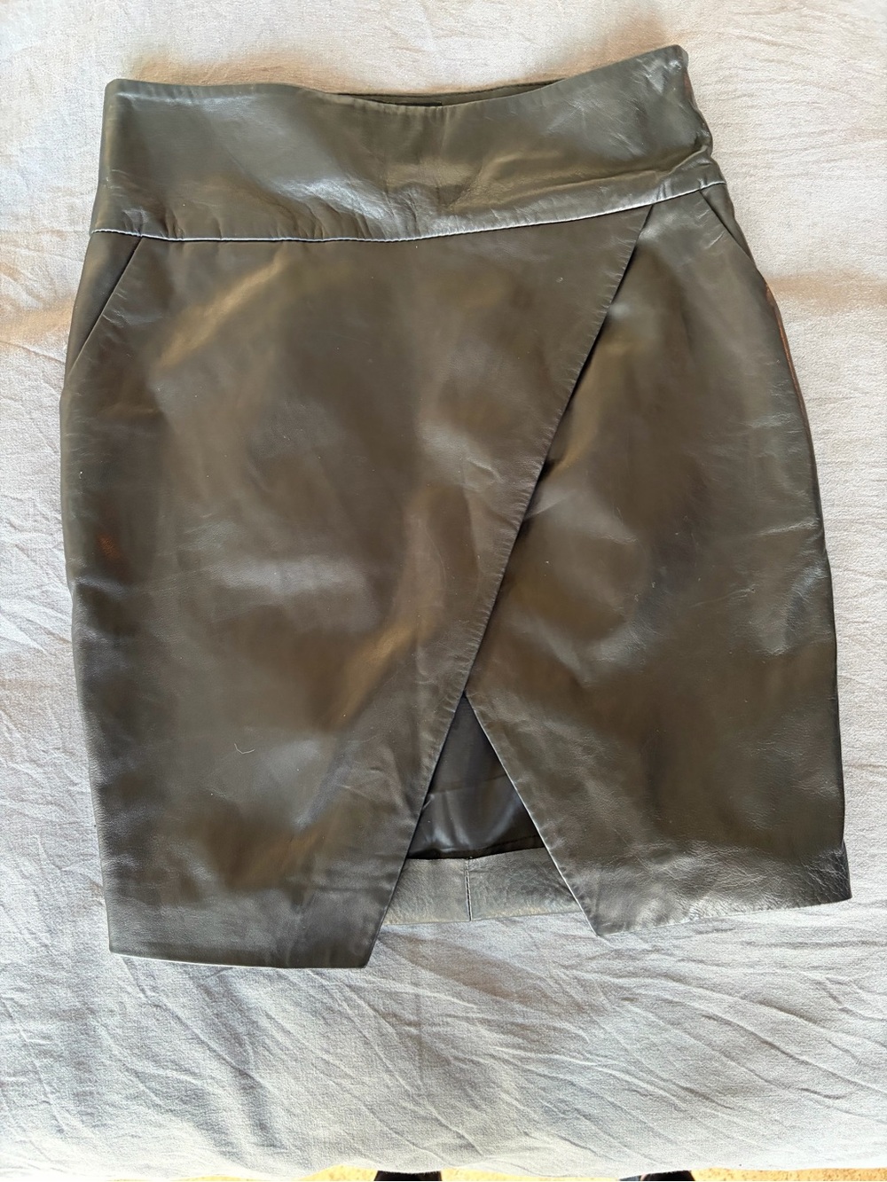 Marciano Black Leather Mini Wrap Skirt